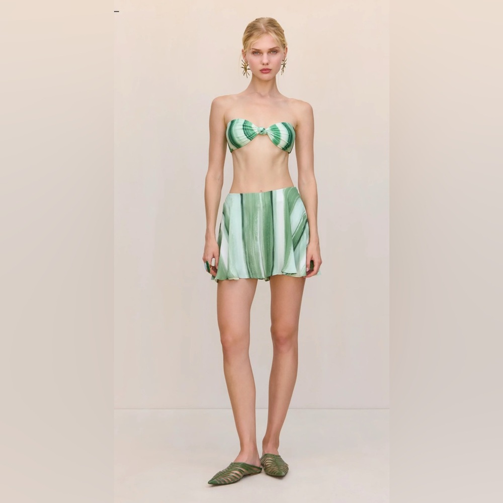 Cult Gaia ✨ 3-piece set Calla Lily Painted Stripe  Bikini Set + shorts Small